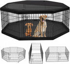 PETIME Foldable Metal Dog Exercise Pen/Pet Puppy Playpen Kennels Yard Fence Indoor/Outdoor 8 Panel 24" W with Top Cover and Bottom Pad