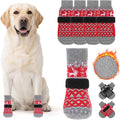 KOOLTAIL Dog Socks to Prevent Licking Paws, Dog Christmas Outfit Shoes for Winter Snow Pavement, Warm Fleece Pet Boots & Paw Protector for Hardwood Floors Anti Slip, Small Medium Large Size, Red M