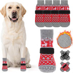 KOOLTAIL Dog Socks to Prevent Licking Paws, Dog Christmas Outfit Shoes for Winter Snow Pavement, Warm Fleece Pet Boots & Paw Protector for Hardwood Floors Anti Slip, Small Medium Large Size, Red M