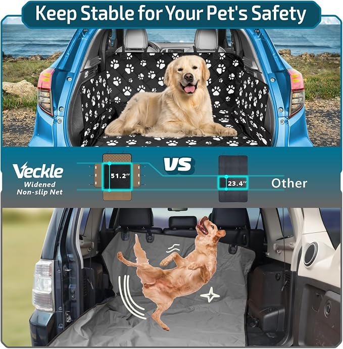Veckle SUV Cargo Liner for Dogs - Trunk Cover with Bumper Flap Protector | Waterproof Pet Cargo Cover with Side Flaps, Dog Car Seat Cover with Non-Slip Trunk Mat, Prevents Scratches Pet Hair Mud Dirt