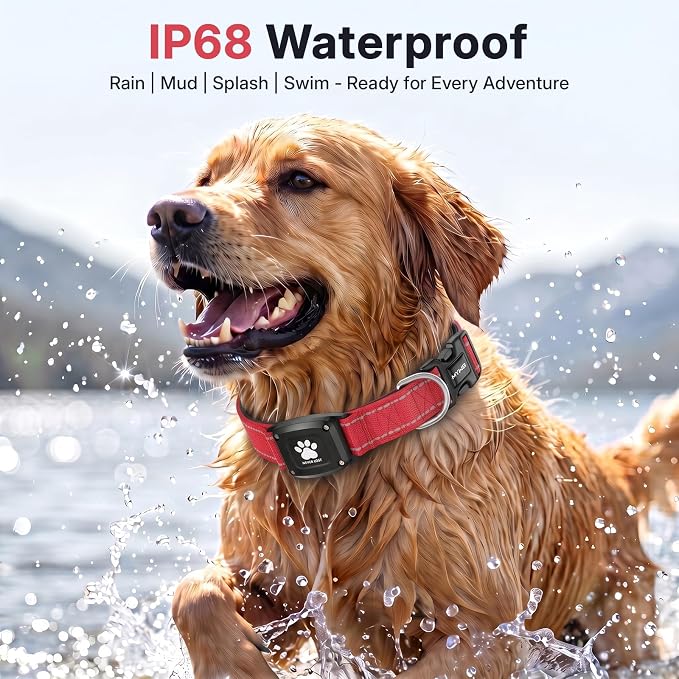 GPS Dog Collar Tracker 2-in-1,Reflective Waterproof Pet Collar,iOS-Only,No Monthly Fees,Unlimited Range,Dog Tracking Collar Pet Tracker,for Small Medium Large Dogs(L (16.5"-23.5"), Red)