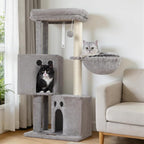 Small Cat Tree Tower for Indoor Cats, 40 in Medium Cat Bed Scratching Posts | Multi Level Compact Kitty Kitten Houses Climbing Trees Stands with 2 Condos Sisal Post Perch Platform Hammock Plush Toy Balls