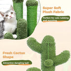 PAWZ Road Cat Scratching Post 23” Cactus Cat Scratcher with Toy Ball | Cactus Cat tree with 3 Sisal & Carpet Scratching Posts, Soft Carpet Base & Top, Interactive Ball for Indoor Cats