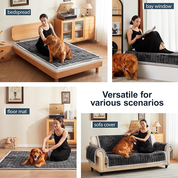 Couch Cover for Dogs Washable,Non-Slip Fuzzy Sofa Covers for Pets | Thick Soft Furniture Protector Fits Loveseat & Sectional,Against Fur&Dirt (Dark Gray, 1pc/36"x65"/Seat Cover)
