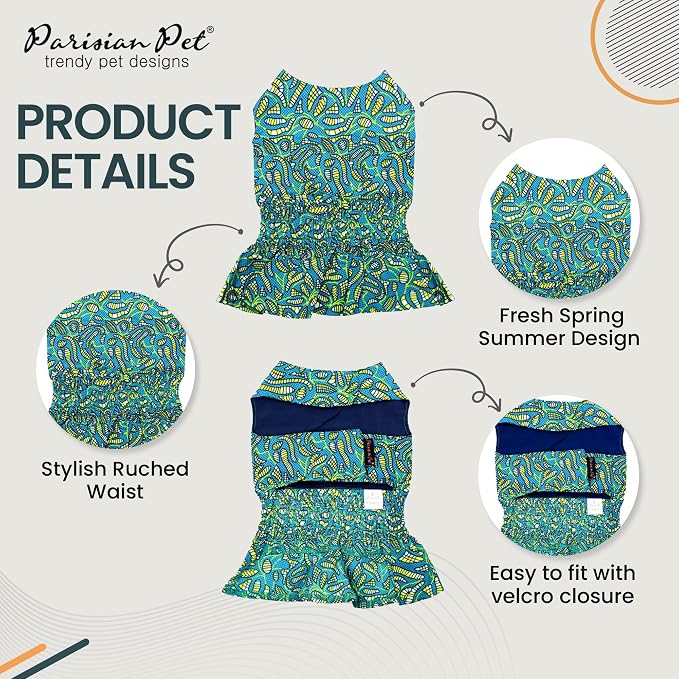 Parisian Pet Tribal Dog Dress - Summer Clothes for Large Dogs Girl - Ruched Waist Pet Dress - Stylish Printed Beach Dog Outfit - Lightweight Puppy Clothes - Sleeveless Dresses for Dogs