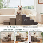 Love's cabin Dog Stairs for High Bed, Foldable Pet Stairs for Small Medium or Large Dogs Puppy with Storage for Bed or Couch, Cat Dog Steps Ramp with Zip up to 200 lbs, Light Brown, 3 Steps