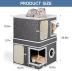Shikha 2 Story Cat House beds for Indoor Cats with Scratch Pads Grey | 2 in 1 Dual Use Double Cat Bed Cave for Multiple Pets Kitten, Elevated Perch for a Wide View, All Season Reversible Cushion
