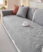 Luxury Vintage Cotton Embroidery Sofa Cover Soft Farmhouse Seat Cushion Cover Floral Quilted Sectional Couch Cover Anti-Slip Sofa Slipcovers Furniture Protector for Dogs Cats (Grey,28"x70")