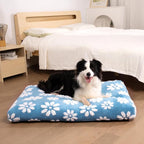 Dog Beds for Large Dogs, Cute Thick Dog Bed for Crate Kennel, Fluffy Pet Bed with Removable Washable Cover and Anti-Slip Bottom, 35"x 22", Blue Flower