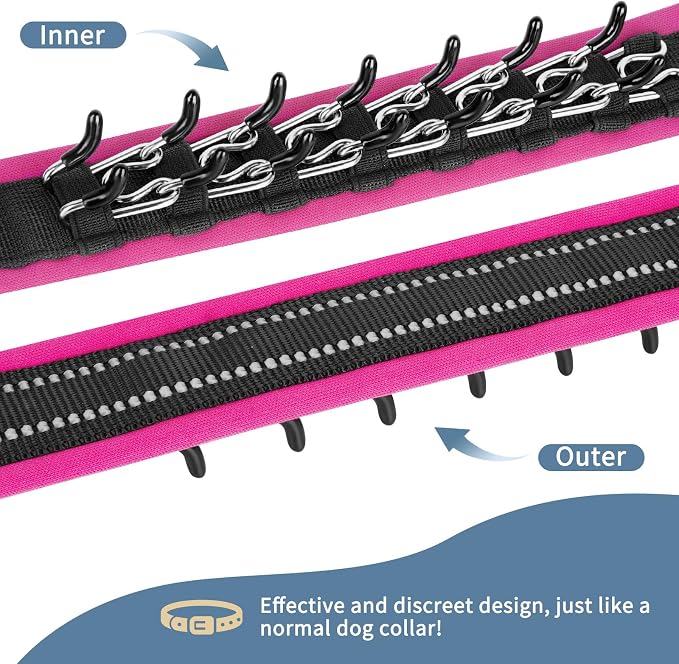 Mayerzon Martingale No Pull Collar for Medium Large Dogs | Hot Pink Trim, M | Patented Anti Pull Dog Collar with Buckle for Walking Training, Neoprene Padding, Reflective Stitching, Adjustable, Sturdy
