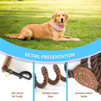 Mile High Life Dog Leash Braided Cotton Rope with Leather-Reinforced Ends | Rust-proof 360° swivel clasp, Heavy-duty for medium/large dogs. Great for weddings, daily walks (18IN, 1/2", Dark Brown)