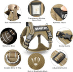 Tactical Dog Harness and Leash Set Medium Sized Dog+10 Dog Patches | Adjustable No Pull Service Animal Dog Vest with Dog Seat Belt,Padded Handles,Reflective Easy Walk for Training Hiking Brown M