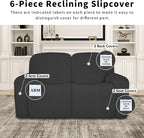 Easy-Going 100% Dual Waterproof Recliner Loveseat Cover, 6-Pieces Stretch Relining Sofa Cover with Pocket, Jacquard 2 Seat Sofa Slipcover Leakproof Washable (Loveseat, Dark Gray)