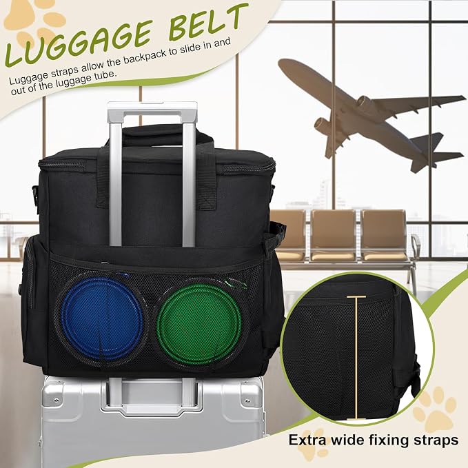 Dog Travel Bag Airline Approved–Pet Travel Tote with Collapsible Bowls,Food Containers & Feeding Mat–Multi-Pocket Organizer for Dogs & Cats, Durable & Water-Resistant for Hiking,Trips,Outdoors