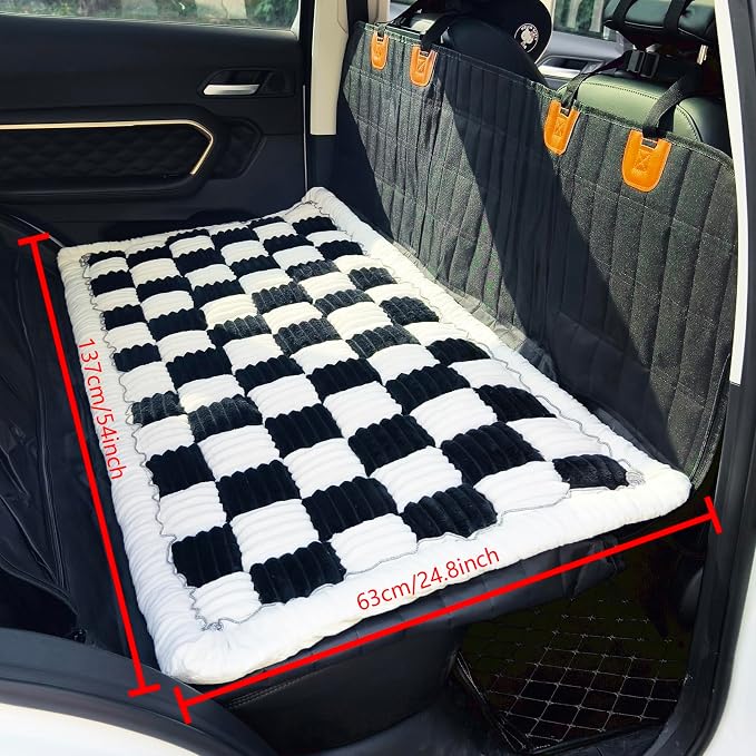 Dog Bed for Car Back Seat, Non-Slip Backseat Pet Mat for Trucks & SUVs | Plaid Flannel, Quilted PP Cotton Filling, Non-Slip Backing, Machine Washable, Fits Backseat Extenders, Trucks & SUVs