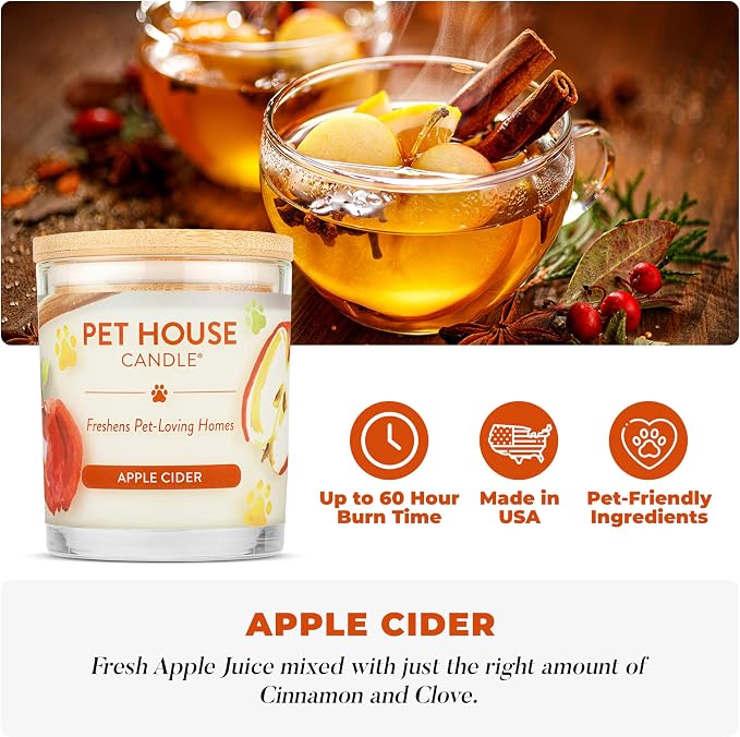 Pet Odor Candles 2 Pack, Plant-Based Soy, Clean Burning Scented Candles for Pet Loving Homes - Pumpkin Spice, Apple Cider 2 Pack