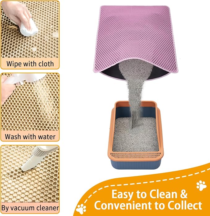 Cat Litter Mats,Cat Litter Box Mat 32"x22", 2 Layer Kitty Litter Mat,Llitterbox Mat,Waterproof Urine Proof, Clean Easily, Pink, Medium