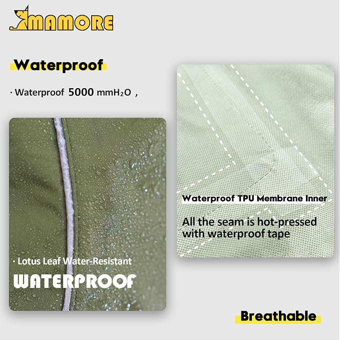 MAMORE Dog Raincoat, Waterproof Rain Jacket for Small Medium Large Dogs, Windproof Reflective Adjustable Breathable Pet Rain Coat with Storage Pocket and Leash Holes (Tan Green, Medium)