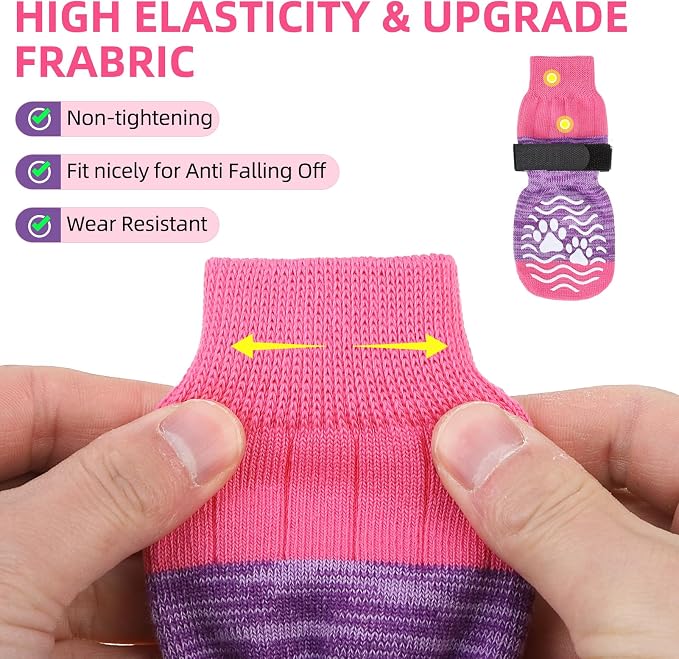 PUPTECK Anti Slip Dog Socks, Shoes with Grippers to Prevent Licking Hardwood Floors Traction, Rubber Boots & Paw Protectors for Small Medium Large Dogs Cold/Hot Pavement, Senior Dogs Booties Purple