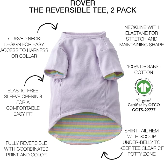 Pet Passion Rover - The Reversible Tee, 2 Pack Short Sleeve Pet T-Shirt 100% Organic Cotton Tees for Small, Medium, Large Dog Clothes, Pink Preppy Plaid, X-Small