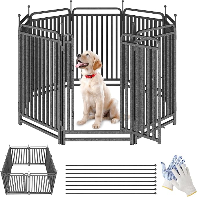 Thickened Dog Playpen Foldable Metal Yard Fence32/43inch Compact Portable Animal Barrier Fence for Indoor Outdoor (8 Panels, 43 inch)