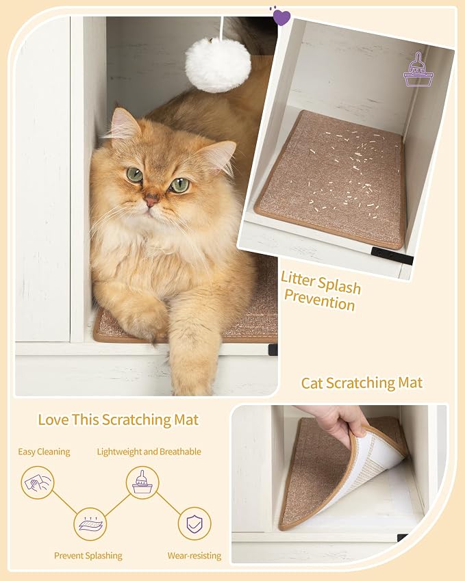 Hzuaneri Cat Litter Box Enclosure, Hidden Litter Box Cabinet Furniture | Indoor Cat House with Bell, Farmhouse Style, 31.5 x 19.7 x 20.9 Inches, for Hallway, Bedroom, White CB82414B