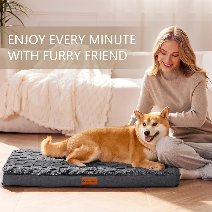 Patas Lague Orthopedic Large Dog Bed Pet Crate Mat 42''X28'' Dark Grey | Egg-Crate Foam Dog Couch For Large Sized Dogs, Waterproof Removable Cover, Soft Pet Bed With Nonskid Bottom