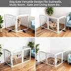 ZJSF Freestanding Dog Fence Indoor, Foldable Dog Gate for Doorways, Stairs or Hallways, Sturdy Wood Extra Wide Pet Gate with Support Feet for The House, White, 24 "Height-2 Panels