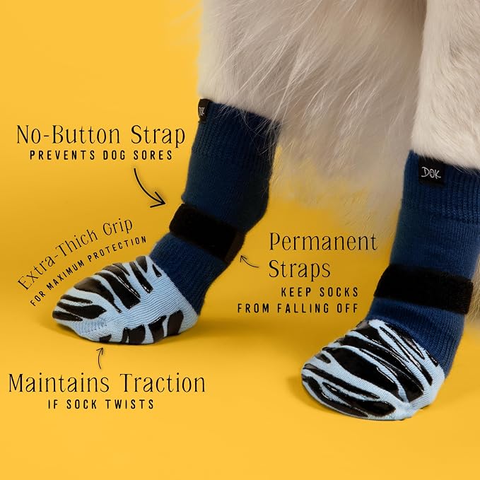 DOK TigerToes Premium Non-Slip Dog Socks for Hardwood Floors - Extra-Thick Grip that Works Even When Twisted - Prevents Licking, Slipping, and Great for Dog Paw Protection (Breezy Blue, Medium)