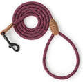 Mile High Life Thin Small Dog Leash with Genuine Leather Connection | Rope Leash, Heavy Duty 360° Swivel Metal Clasp, for Small Medium & Large Dogs (Rose Red, 48 Inch)