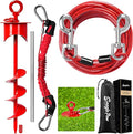 Snagle Paw Dog Tie Out Cable and Stake with Lock-Cap,Heavy Duty 30FT Dog Yard Leash & Stake with Shock Absorbing Bungee Tether,Rust Proof Ground Anchor for Yard, Beach, Camping & Outdoor,up to 360 Lbs
