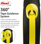 FLEXI® Neon Tape Retractable Dog Leash, Medium, 16 ft - Neon Yellow/Black | German engineered, original flexi leash, durable quality for dogs up to 55 lbs, tangle-free, walking, reliable brake system