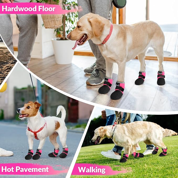 SlowTon Dog Shoes - Breathable Dog Sock Boots for Summer Hot Pavement Hardwood Floors Winter Snow, Waterproof Booties for Small Medium Large Dogs, Non-Slip Paw Protector for Outdoor Walking (FU, 3)