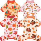 XPUDAC 4 Pack Thanksgiving Turkey Dog Pajamas Soft Strechy Puppy Onesies Funny Pet Fall Clothes for Small Medium Dogs Boy Girl Cat Doggy Costume, 2XL