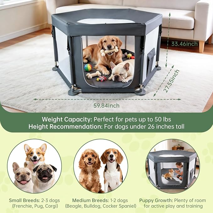 55x55x27.5 in Sturdy Dog Playpen Indoor, Heavy Duty Puppy Play Pen with Removable Zipper Top & Easy-Detach Washable Bottom, Secure Playpen for Dogs