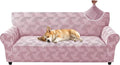 ZNSAYOTX Stretch Couch Covers for 3 Cushion Couch, 1-Piece Sofa Cover Slipcover Pet Friendly, Furniture Protector with Elastic Bottom for Dogs Geometrical Jacquard Fabric (Large, Dusty Pink)