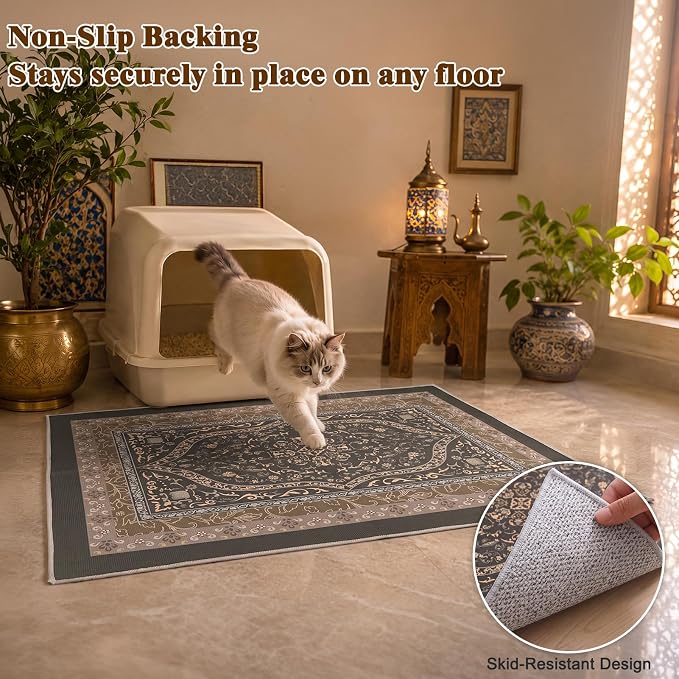Bienbee Cat Litter Mat, 2PCS 33"x22" Machine Washable Litters Box Mats Non-Slip &Waterproof Cat Litters Trapping Mats Easy to Clean Mat for Litter Box Less Waste Protects Floors Bronze-Gold L