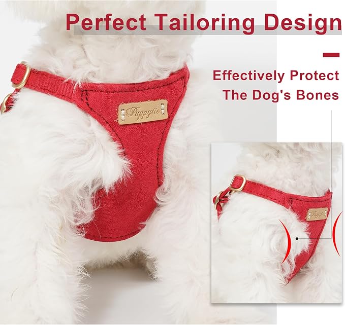 Puppytie Dog Harness and Leash Set, Red Camellia, M (16.5-31 lbs) | Harness Small Size Dog, Dog Leash for Small Dogs, Soft Lightweight and Adjustable, Small Dog Harness for Daily Walks