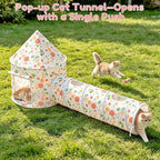 2-in-1 Cat Play Set, Pop-Up Cat Tunnel Rest Hut with Plush Ball Toys | Collapsible Cat Toys Combo with Tent & Ball for Indoor Tunnel, Hiding & Lounging，Suitable forca, dogs, rabbits. Perfect toy.