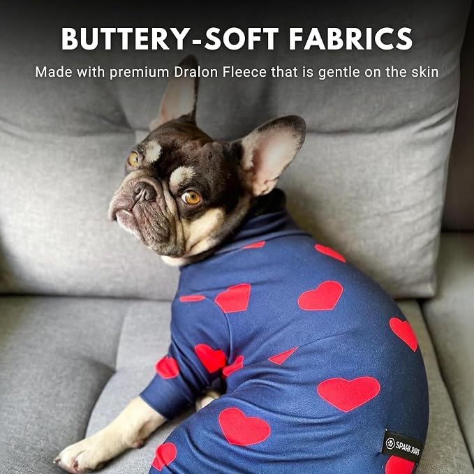 Spark Paws Dog Pajama, Dog Recovery Suit Male, Onesie, Ultra-Soft and 4-Way Stretch, for Small Medium and Large Breeds - Hearts - 4XL