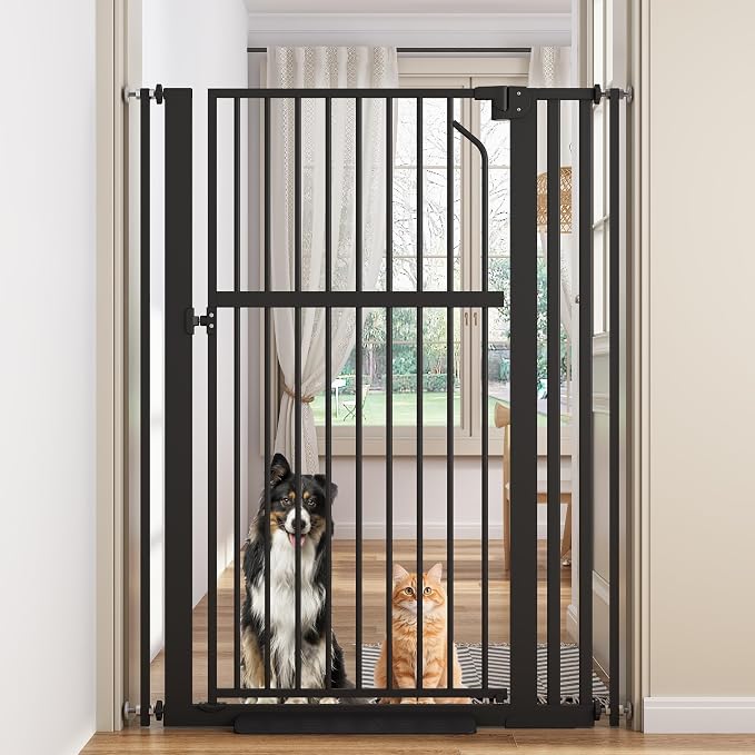 Extra Tall Cat Gate, 55.1" Heavy Duty Pet Gate for Large Cats & Dogs, Adjustable 29.9-37.4" Wide, Auto Close, No Drilling Pressure Mount, Easy Walk Through for Doorways Hallways Kitchen, Black