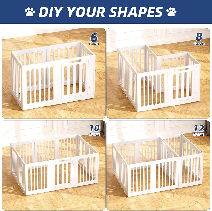 Cozy-Picket Dog Playpen, Expandable Decorative Puppy Fence with Room Divider to Create 2 Rooms for Puppies and Small Dogs, 24", 12 Panels, White