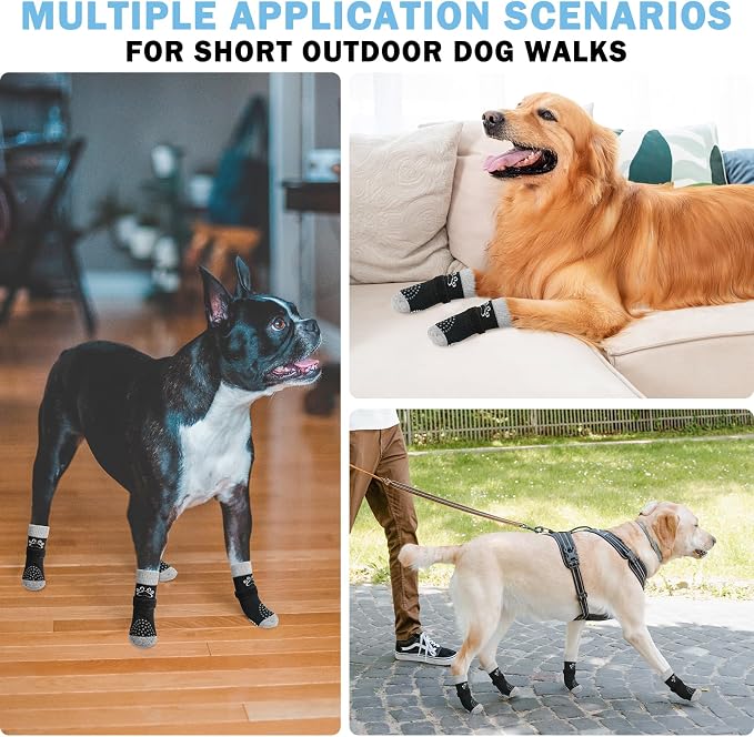 SCENEREAL Dog Socks to Prevent Licking Paws for Hot/Cold Pavement Anti Slip, Dog Shoes for Hardwood Floors, Dog Boots & Paw Protectors with Grippers for Small Medium Large Senior Dogs, Black M