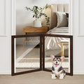 LZRS Clear Dog Gate for Indoor Use - Transparent Pet Fence with Solid Hardwood and Plastic Board, Stylish & Durable freestanding Pet Gate for Doorways, Stairs and Hallways-2 Panel Brown