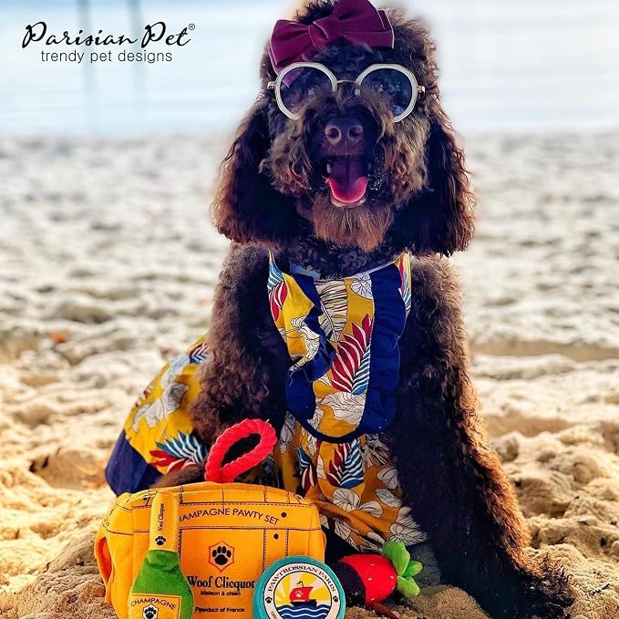 Parisian Pet Summer Dog Dress - Multicolor Clothes for Medium Dogs Girl - Pet Dress with Leaf Pattern - Stylish Printed Beach Dog Outfit - Lightweight Puppy Clothes - Sleeveless Dresses for Dogs