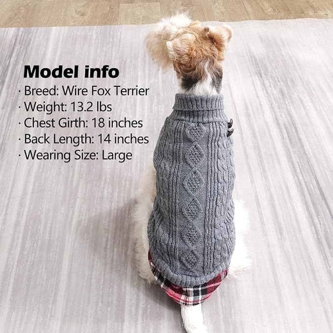 KYEESE Dog Sweater Turtleneck Thick Knit Pullover for Cold Weather | Stretchy Fit, Lightweight & Warm, Cozy Knit Comfort, Classic Plaid Design, Gentle on Sensitive Skin, Comfortable Daily Wear