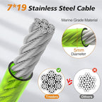 50FT Dog Tie Out Cable Lead with Shock Spring for Medium Large Dogs | Shock-Absorbing; 500LBS Tensile Strength; Strong Stainless Steel Core; 360° Swivel Locking Hook; Anti-Rust Vinyl Coating