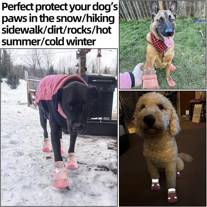 Dog Boots for Large Dogs, Medium Dog Boots & Paw Protectors for Hardwood Floors, Outdoor Dog Booties for Hot Pavement Winter Snow Hiking, Dog Shoes with Reflective Strips