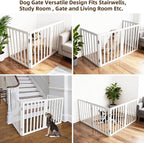 ZJSF Freestanding Indoor Dog Gate for House Foldable Wood White Puppy Gate for Doorways Pet Gate for Stairs Extra Wide Pet Fence 24" Height 3 Panels