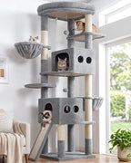 Globlazer S74G 74in Tall Cat Tree for Indoor Cats Large Adult, Beige | Sturdy Heavy Duty Cat Tree Tower for Multiple Cats with 7 Scratching Posts, 2 Spacious Condos, 2 Hanging Baskets